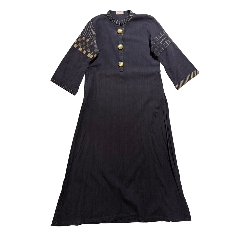 Junaid Jamshed Black Artisan Duster Kurta Metallic Block Print Embroidered Tunic